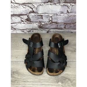 Birkenstock Pisa Black Leather Strappy Slides Cork Sandals Women’s Sz 36EU/5M US